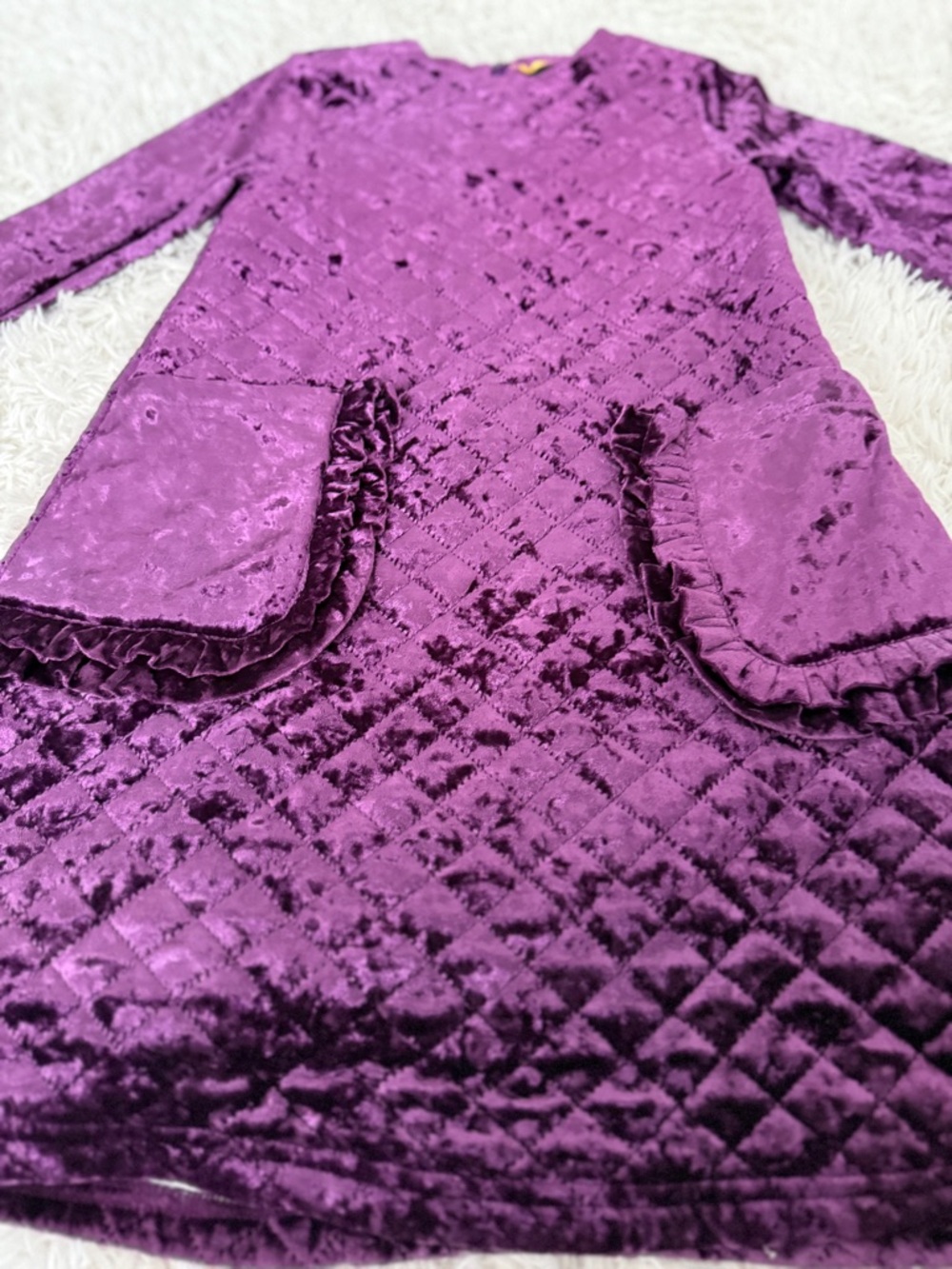 Kidichic Purple Velvet Quilted Dress Size 8 Girls - Picture 3 of 5